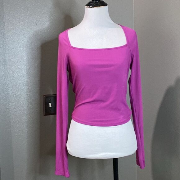 Bar III Pink Purple Long Sleeve Ribbed Crop Top Open Back - Picture 3 of 10